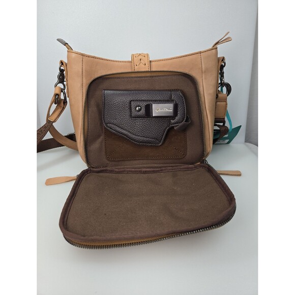 NEW-MWL-G001 Montana West Leather Concealed Carry Hobo/Crossbody Tan 2 Straps - Picture 3 of 12
